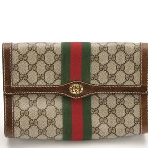 Gucci GG Pattern Clutch with Brown and Green Accents